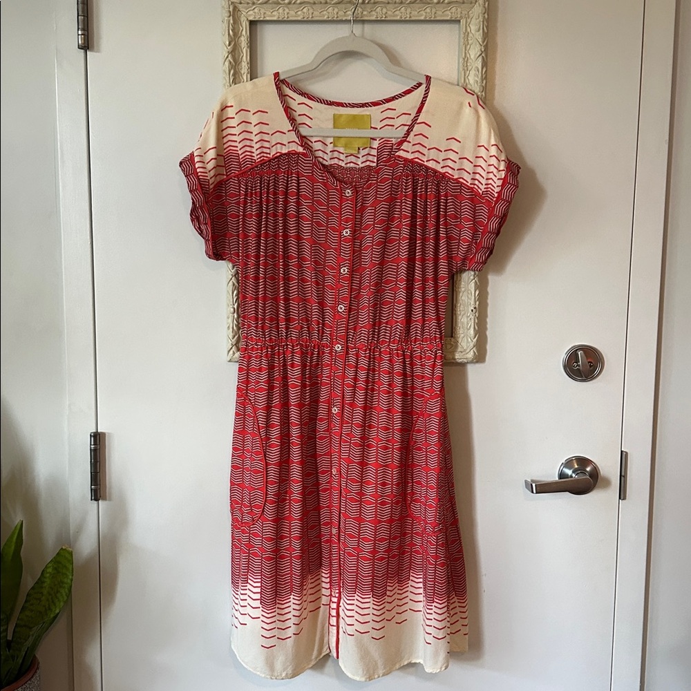MAEVE | Anthropologie Victoria Midi Dress Button Down Retro Chevron Pattern - Picture 3 of 16